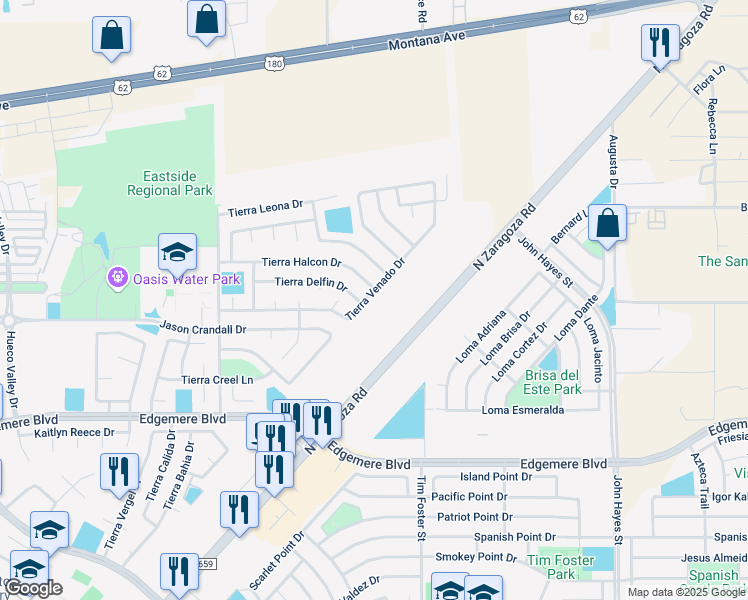 map of restaurants, bars, coffee shops, grocery stores, and more near 3984 Tierra Venado Drive in El Paso