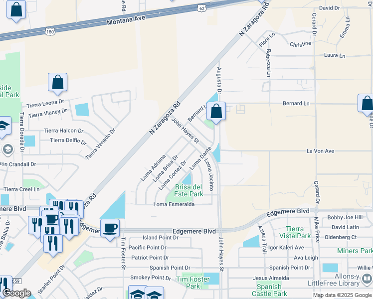 map of restaurants, bars, coffee shops, grocery stores, and more near 3832 Loma Jacinto in El Paso
