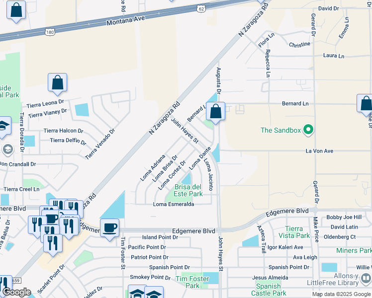map of restaurants, bars, coffee shops, grocery stores, and more near 3832 Loma Jacinto in El Paso