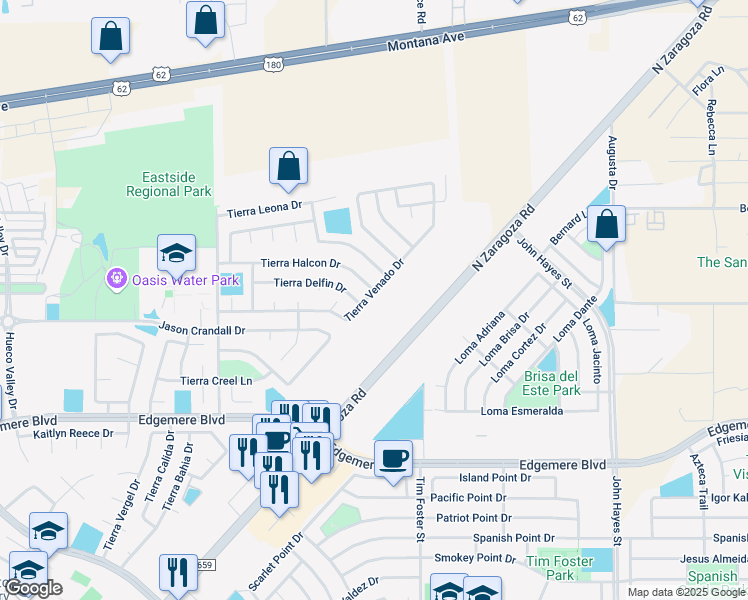map of restaurants, bars, coffee shops, grocery stores, and more near 4004 Tierra Venado Drive in El Paso