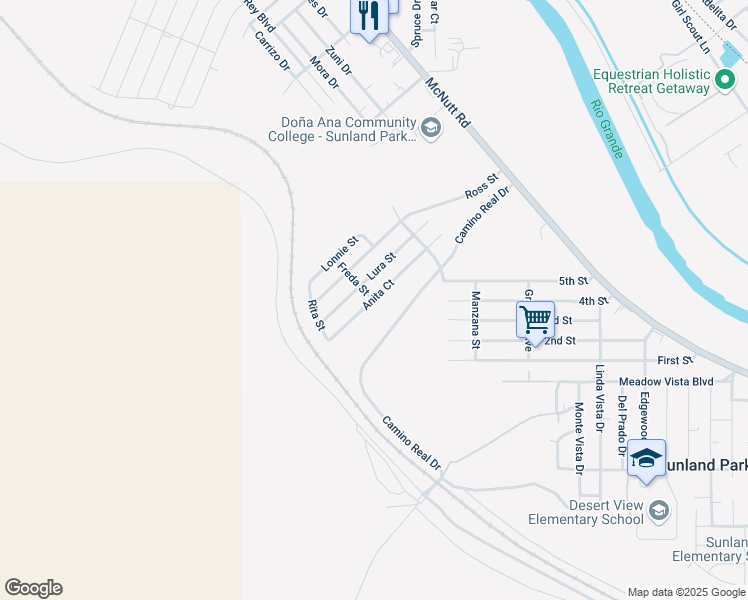 map of restaurants, bars, coffee shops, grocery stores, and more near Anita Court in Sunland Park