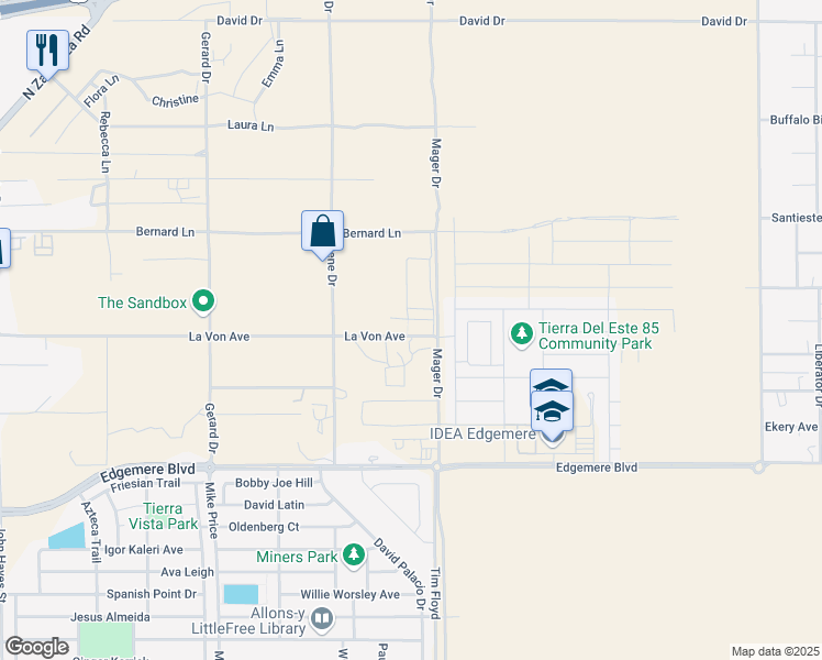 map of restaurants, bars, coffee shops, grocery stores, and more near 13861 La Von Avenue in El Paso