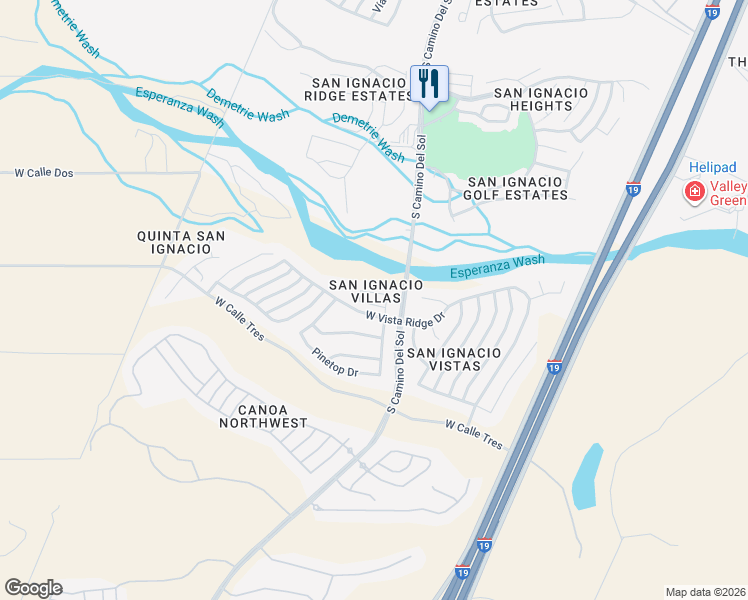 map of restaurants, bars, coffee shops, grocery stores, and more near 1856 West Demetrie Loop in Green Valley