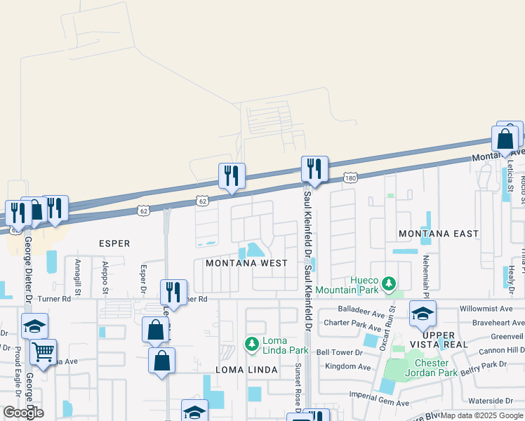 map of restaurants, bars, coffee shops, grocery stores, and more near 11600 Saint Thomas Way in El Paso