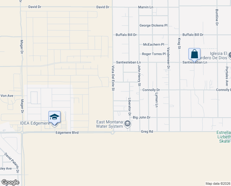 map of restaurants, bars, coffee shops, grocery stores, and more near 3550 Vista Del Este Street in El Paso