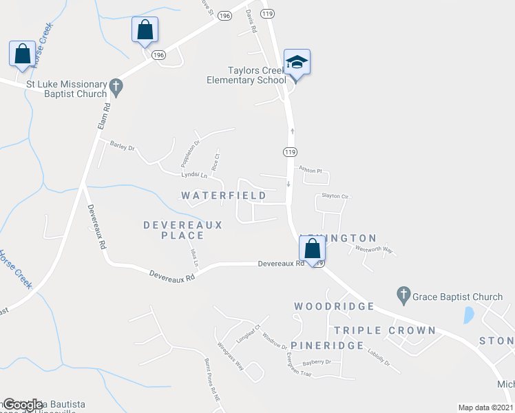map of restaurants, bars, coffee shops, grocery stores, and more near 712 Waterfield Drive in Hinesville