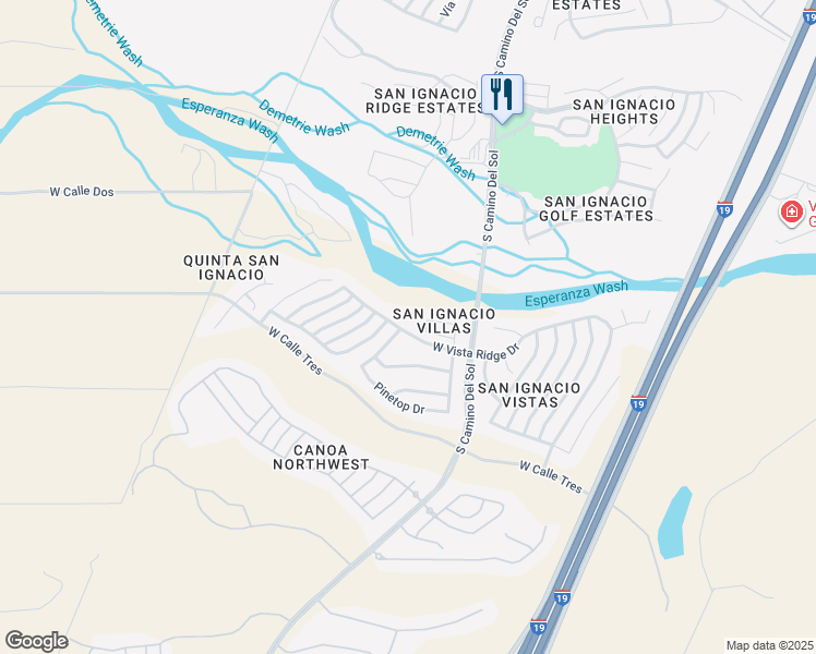map of restaurants, bars, coffee shops, grocery stores, and more near 1986 West Vista Ridge Drive in Green Valley