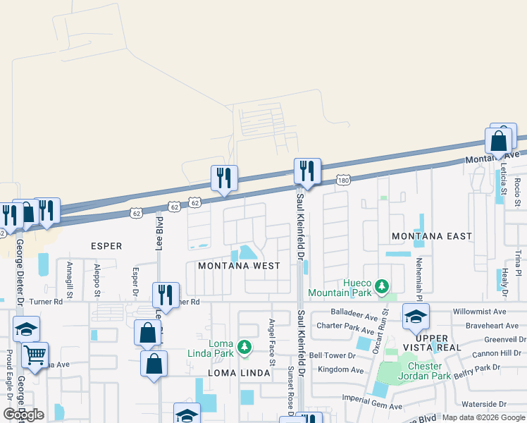 map of restaurants, bars, coffee shops, grocery stores, and more near 3728 Star Beach Lane in El Paso