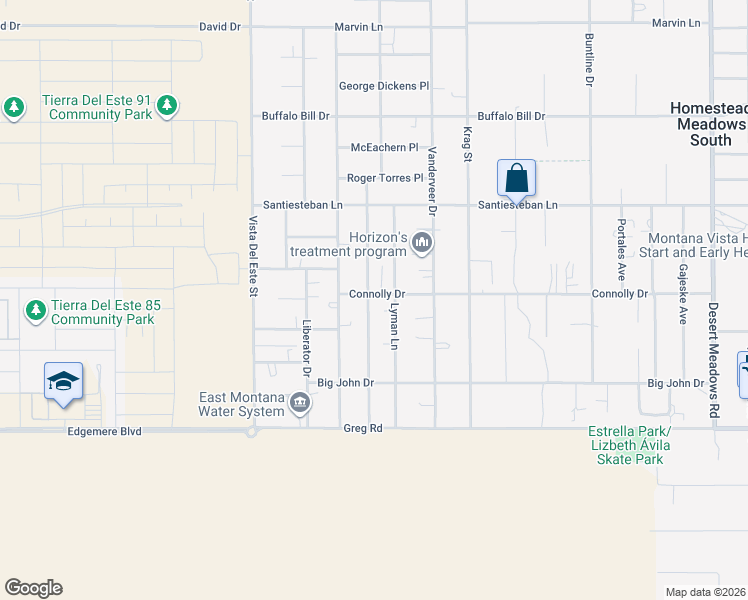 map of restaurants, bars, coffee shops, grocery stores, and more near 3578 Las Quintas Drive in El Paso