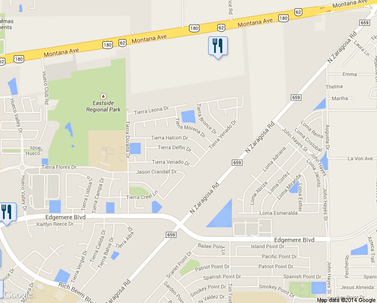 map of restaurants, bars, coffee shops, grocery stores, and more near 14145 Tierra Delfin Drive in El Paso