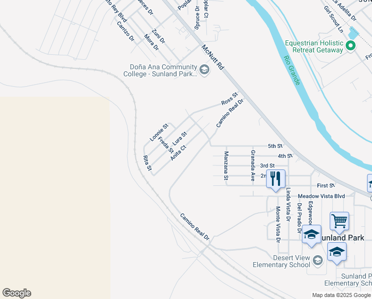 map of restaurants, bars, coffee shops, grocery stores, and more near Anita Ct in Sunland Park