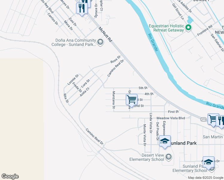 map of restaurants, bars, coffee shops, grocery stores, and more near 301 5th Street in Sunland Park
