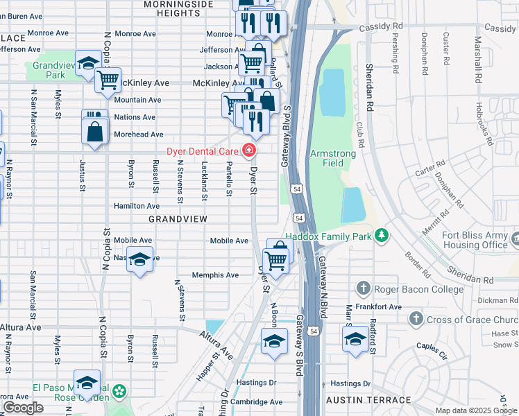 map of restaurants, bars, coffee shops, grocery stores, and more near 4004 Hamilton Avenue in El Paso