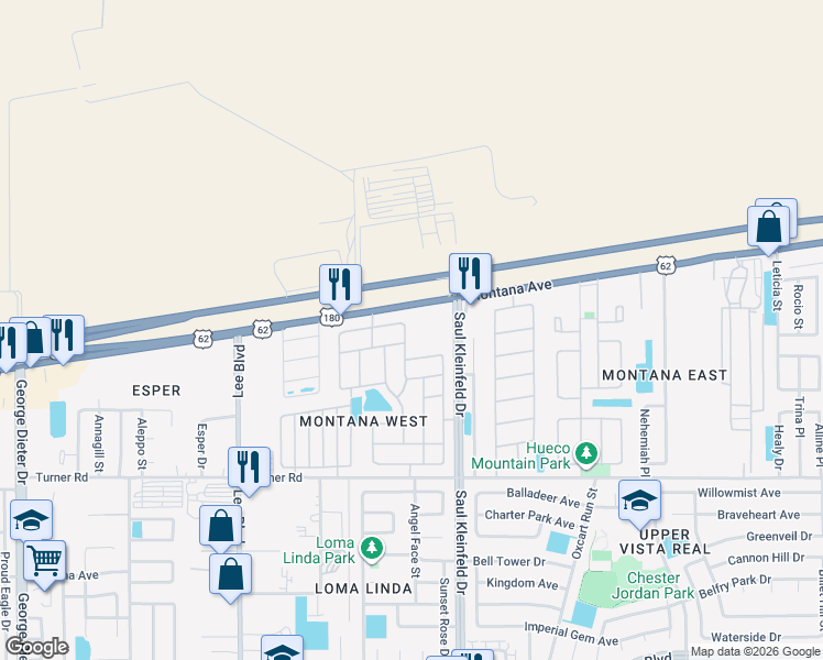 map of restaurants, bars, coffee shops, grocery stores, and more near 3728 Star Beach Lane in El Paso
