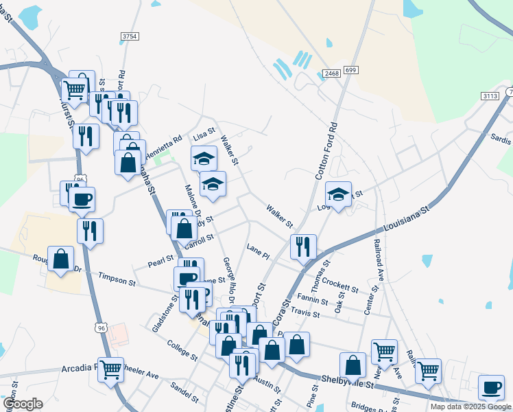 map of restaurants, bars, coffee shops, grocery stores, and more near 275 Walker Street in Center