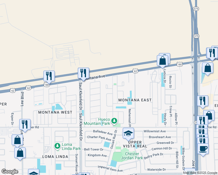 map of restaurants, bars, coffee shops, grocery stores, and more near 11870 Quail Bush Circle in El Paso