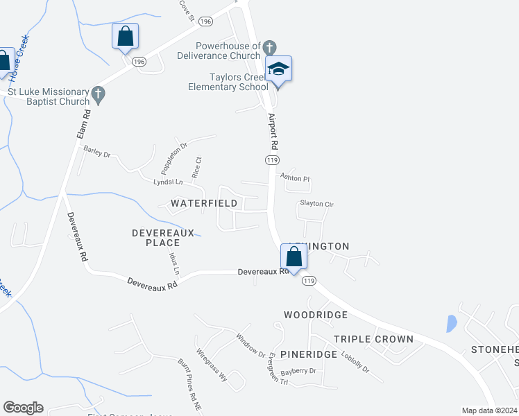 map of restaurants, bars, coffee shops, grocery stores, and more near 703 Waterfield Drive in Hinesville