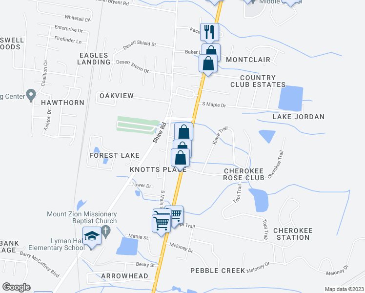 map of restaurants, bars, coffee shops, grocery stores, and more near 1225 West Oglethorpe Highway in Hinesville