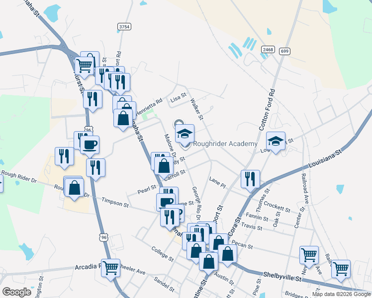 map of restaurants, bars, coffee shops, grocery stores, and more near 302 Kennedy Street in Center