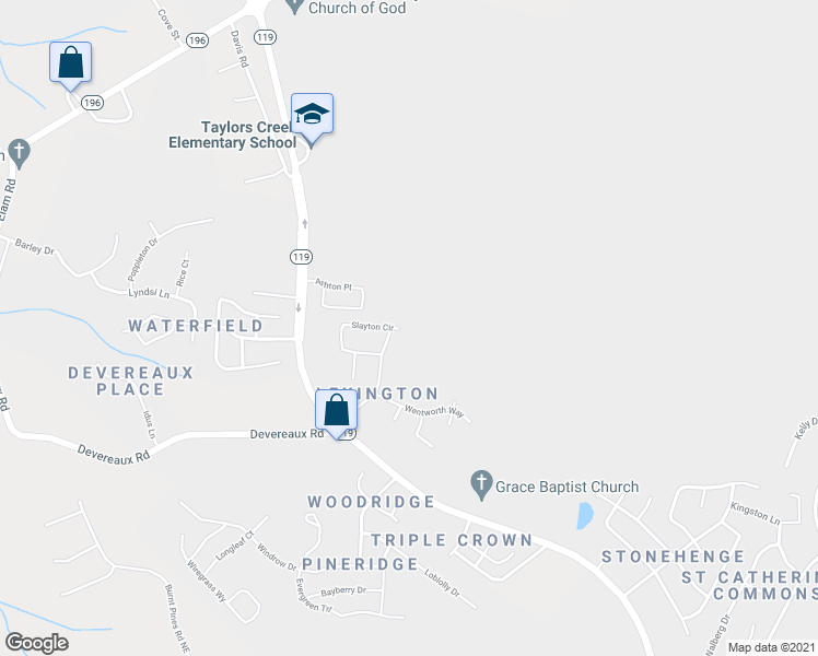 map of restaurants, bars, coffee shops, grocery stores, and more near 244 Slayton Circle in Hinesville