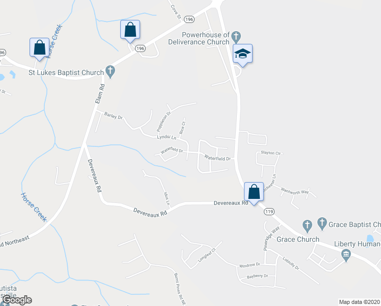 map of restaurants, bars, coffee shops, grocery stores, and more near 722 Waterfield Drive in Hinesville