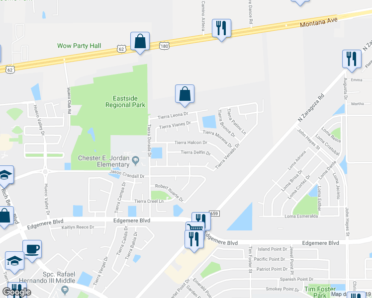 map of restaurants, bars, coffee shops, grocery stores, and more near 14060 Tierra Delfin Drive in El Paso