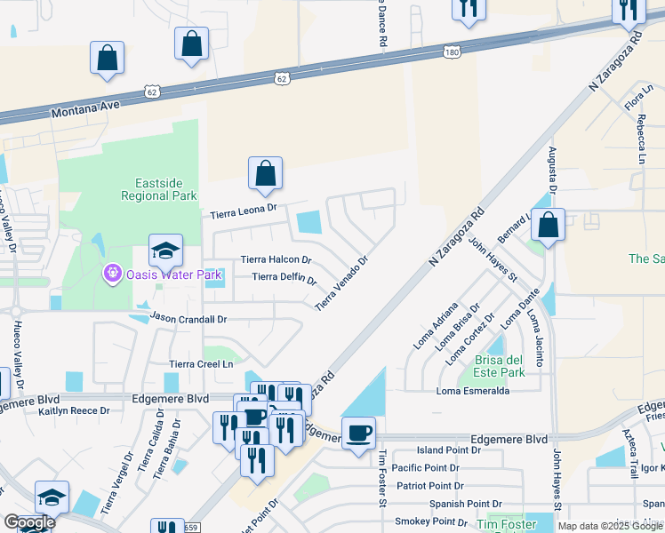 map of restaurants, bars, coffee shops, grocery stores, and more near 4004 Tierra Venado Drive in El Paso
