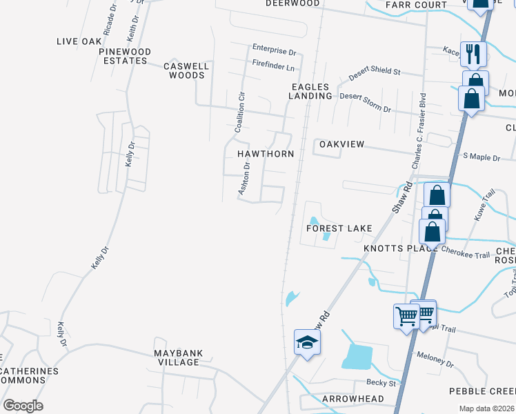 map of restaurants, bars, coffee shops, grocery stores, and more near 1711 Ashton Drive in Hinesville