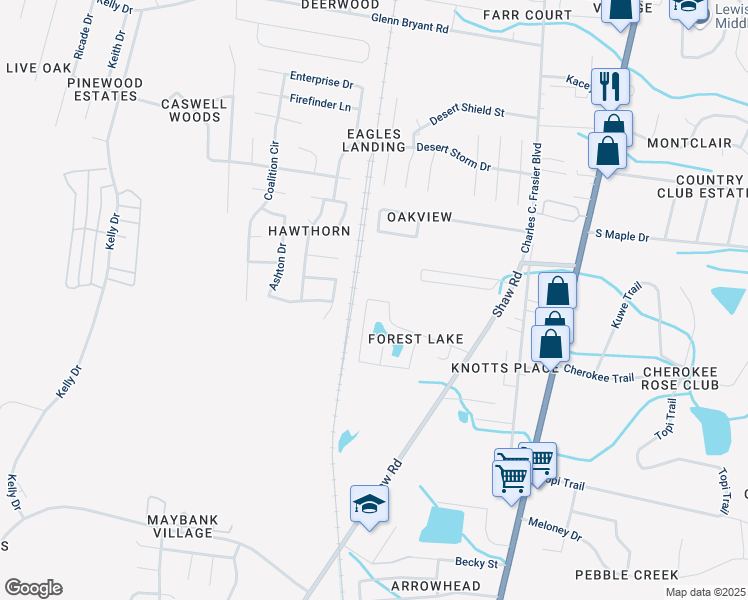 map of restaurants, bars, coffee shops, grocery stores, and more near 1346 Forest Lake Drive in Hinesville