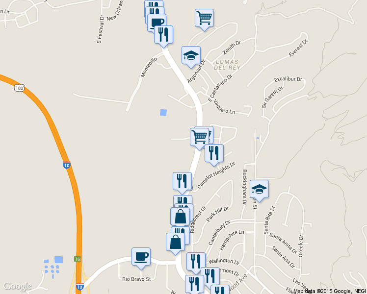 map of restaurants, bars, coffee shops, grocery stores, and more near 110 Jack Duncan Drive in El Paso