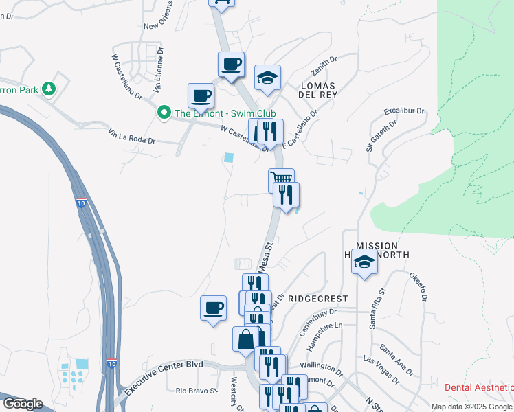 map of restaurants, bars, coffee shops, grocery stores, and more near 110 Jack Duncan Drive in El Paso