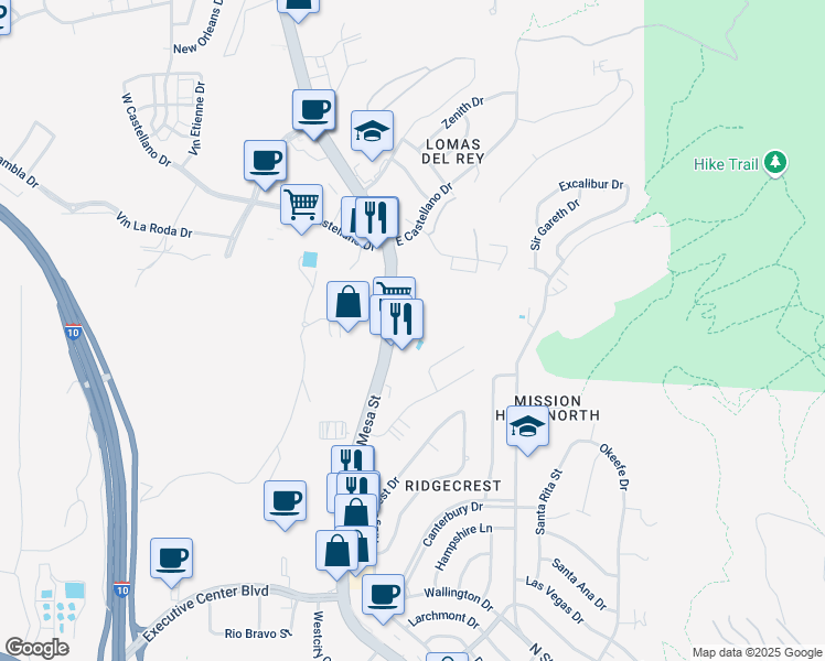 map of restaurants, bars, coffee shops, grocery stores, and more near 4744 North Mesa Street in El Paso