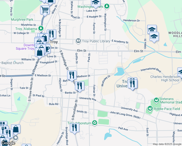 map of restaurants, bars, coffee shops, grocery stores, and more near 406 Park Street in Troy