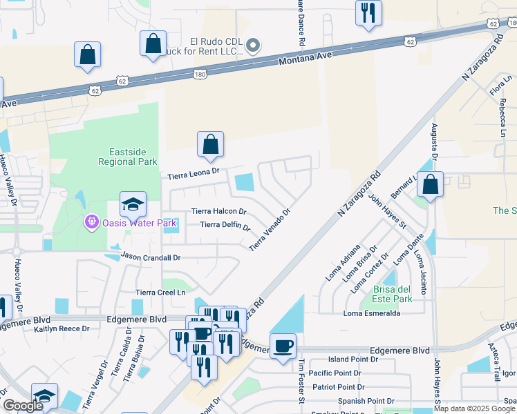 map of restaurants, bars, coffee shops, grocery stores, and more near 14152 Tierra Morena Drive in El Paso
