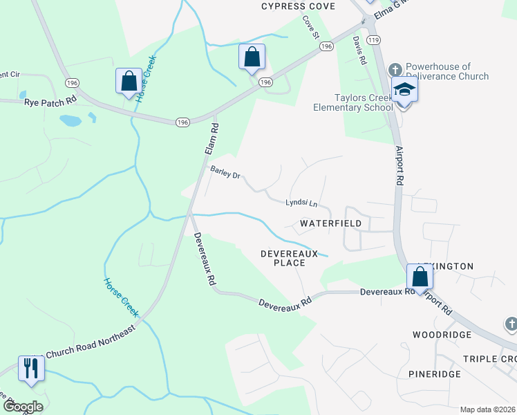 map of restaurants, bars, coffee shops, grocery stores, and more near 874 Lyndsi Lane in Hinesville