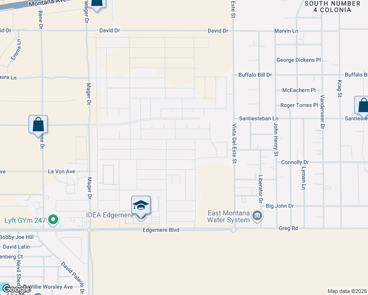 map of restaurants, bars, coffee shops, grocery stores, and more near 3616 Vista Del Este Street in El Paso