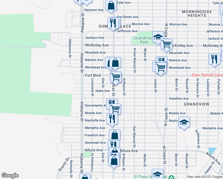 map of restaurants, bars, coffee shops, grocery stores, and more near 3116 North Piedras Street in El Paso