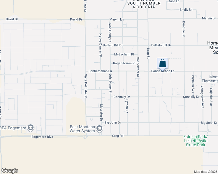 map of restaurants, bars, coffee shops, grocery stores, and more near 3630 John Henry Street in El Paso