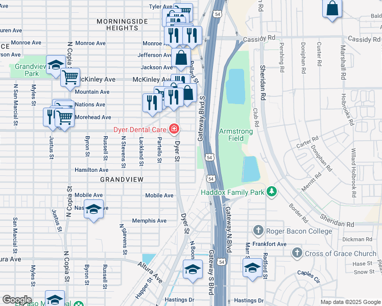 map of restaurants, bars, coffee shops, grocery stores, and more near 4026 Porter Avenue in El Paso