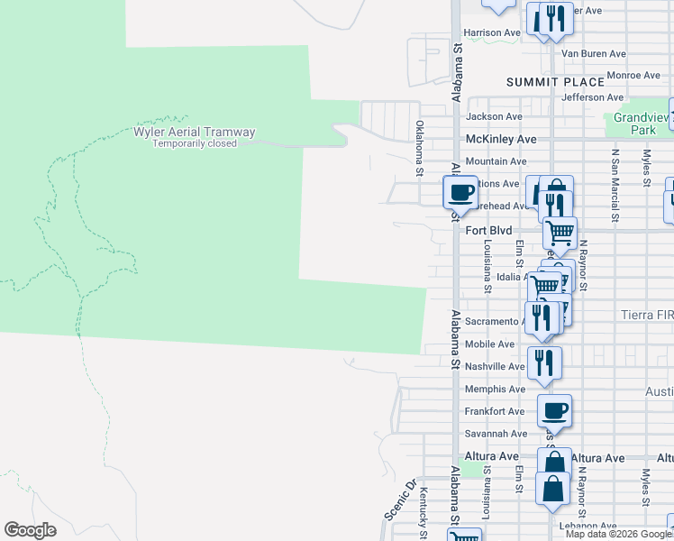 map of restaurants, bars, coffee shops, grocery stores, and more near 2430 Morehead Avenue in El Paso