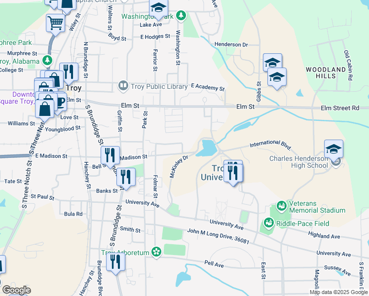 map of restaurants, bars, coffee shops, grocery stores, and more near 423 East Gamble Street in Troy