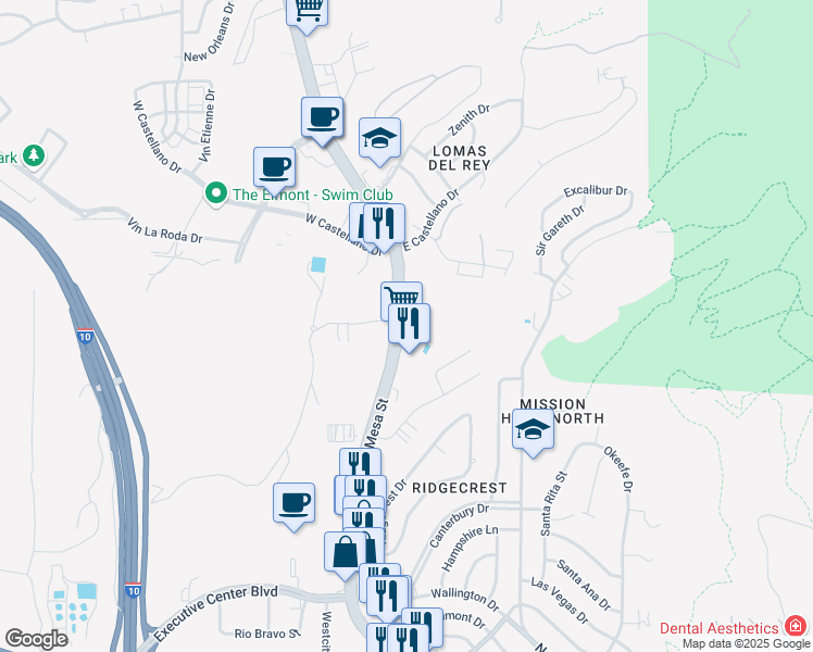 map of restaurants, bars, coffee shops, grocery stores, and more near 4744 North Mesa Street in El Paso