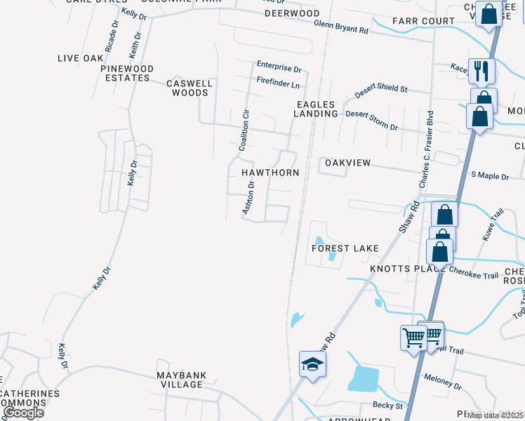 map of restaurants, bars, coffee shops, grocery stores, and more near 1585 Pendleton Drive in Hinesville