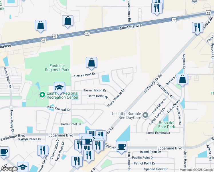 map of restaurants, bars, coffee shops, grocery stores, and more near 14128 Tierra Morena Drive in El Paso