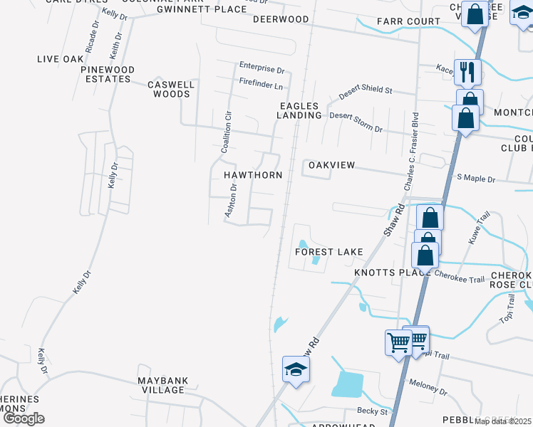 map of restaurants, bars, coffee shops, grocery stores, and more near 1636 Latham Court in Hinesville