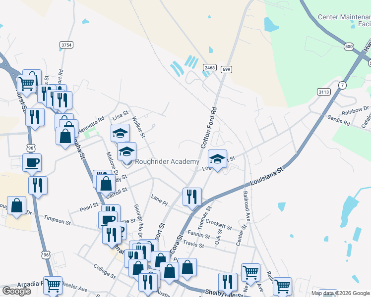 map of restaurants, bars, coffee shops, grocery stores, and more near 818 Cotton Ford Road in Center
