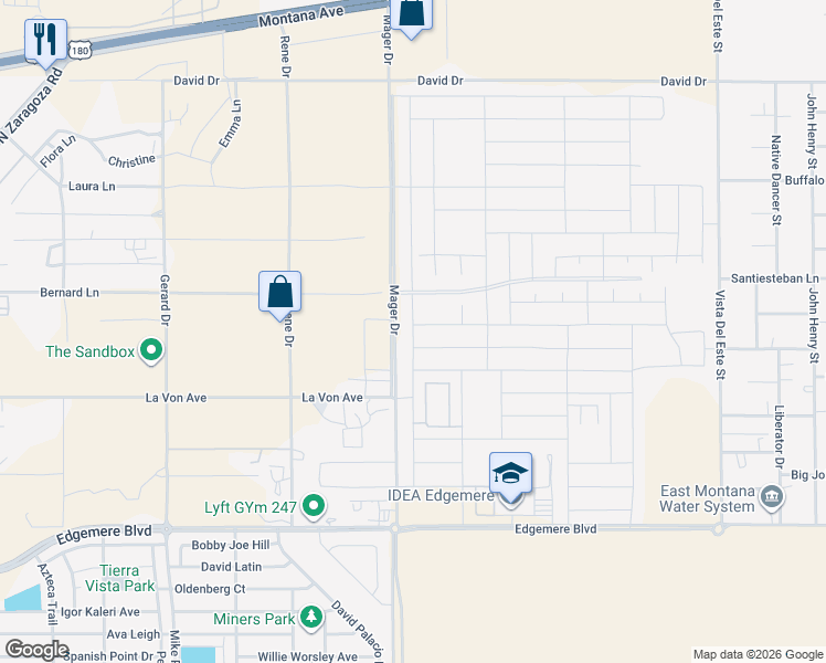 map of restaurants, bars, coffee shops, grocery stores, and more near 7200 Mager Drive in El Paso