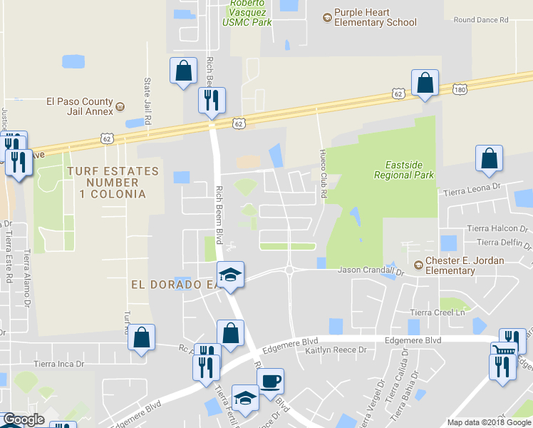 map of restaurants, bars, coffee shops, grocery stores, and more near 12869 Hueco Mine Drive in El Paso