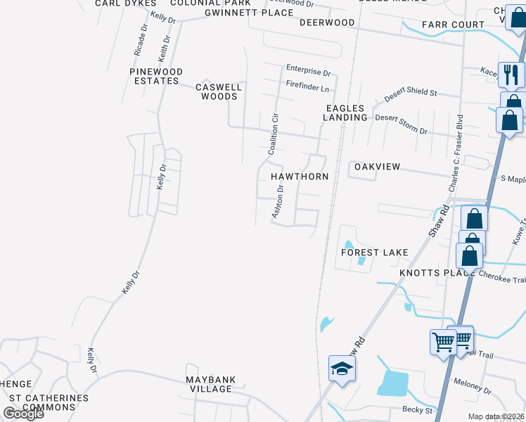 map of restaurants, bars, coffee shops, grocery stores, and more near 1388 Coalition Circle in Hinesville
