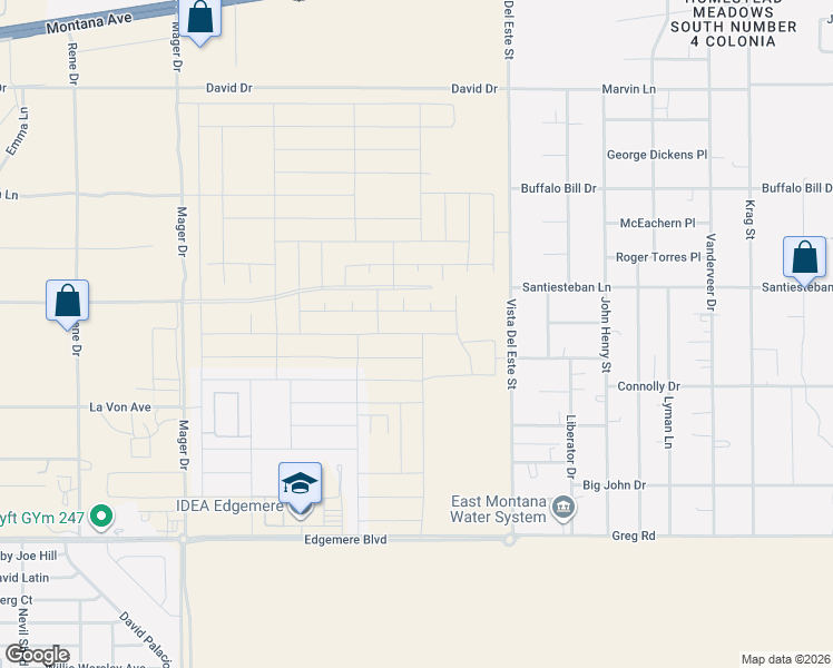 map of restaurants, bars, coffee shops, grocery stores, and more near 3616 Vista Del Este Street in El Paso